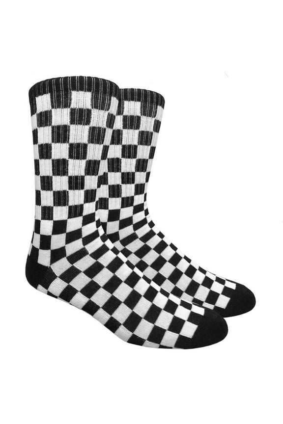 Unisex Checkered Socks/ Mid-Calf Crew Socks (Black & White)