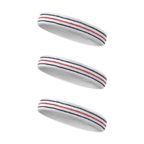 Couver Unisex Cotton 1.4 Inch Thin Tennis Sweat Headband with Lines White -Navy/ Red / Navy 3 Pieces