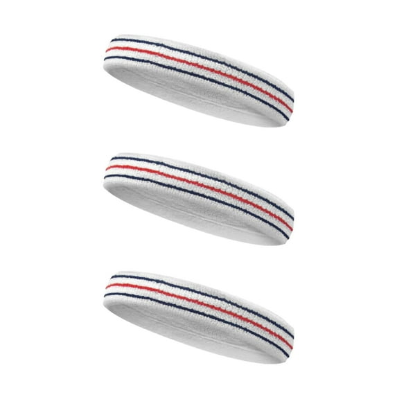 Couver Unisex Cotton 1.4 Inch Thin Tennis Sweat Headband with Lines White -Navy/ Red / Navy 3 Pieces