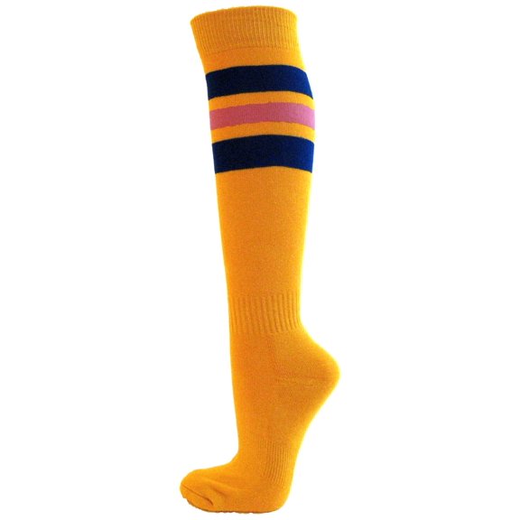 Couver Unisex Cotton Golden Yellow Stripe Baseball Athletic Knee-High Socks, Blue / Pink Medium