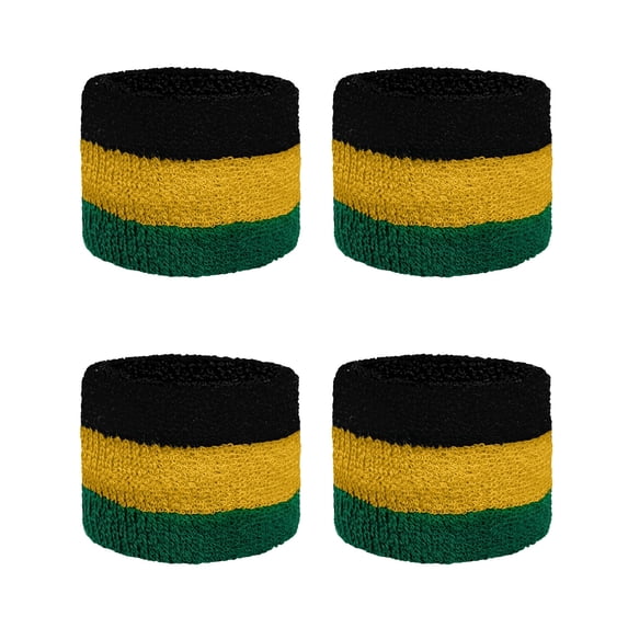 Couver Unisex Cotton Terry Wrist Sweatbands, 2-Pairs, Jamaica Flag, 2.5-Inch