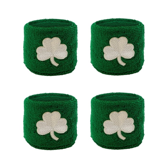 Couver Unisex Cotton Terry Wrist Sweatbands, 2-Pairs, St Patrick Theme, 2.5-Inch, Green