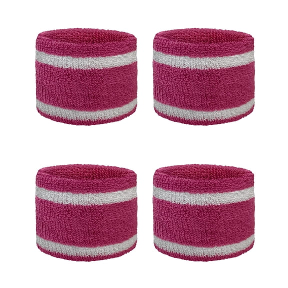 Couver Unisex Cotton Terry Wrist Sweatbands, 2-Pairs, Striped Design, 2.5-Inch, Dark Pink White