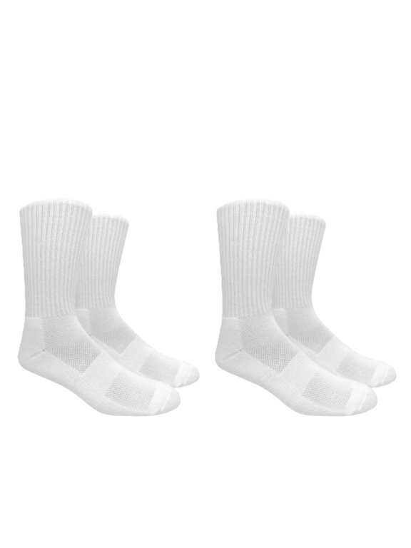 Unisex Dri-Tek Moisture Wicking Athletic Crew Socks 2-Pack White Size 10-13