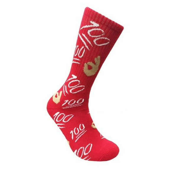 Couver Unisex Full Score 100 Performance Print Soft Mid-Calf Cushioned Crew Socks, Red