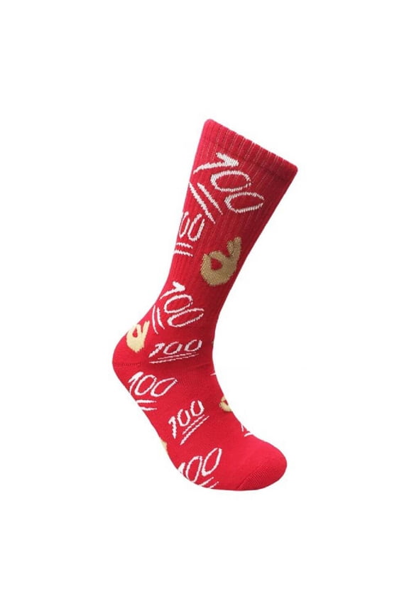 Unisex Full Score 100 Performance Print Soft Mid-Calf Cushioned Crew Socks, Red