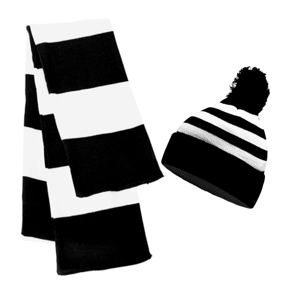 Couver Unisex Knit Collegiate Rugby Striped Winter Scarf & Beanie Hat Set, 1  Set (Black/Golden Yellow)