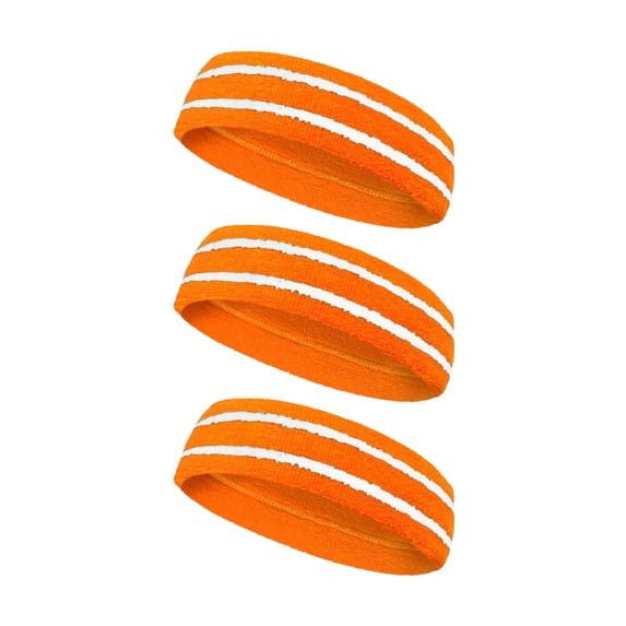Couver Unisex Long Wide Terry Cloth Basketball Headband Two Stripe Design 3 Pack, Orange/2 Lines White