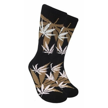 Couver Unisex Maple Leaf Printed Warm Cotton Colorful Casual Athletic Crew Socks - Black / White / Brown, Size 10-13, 1 Pair