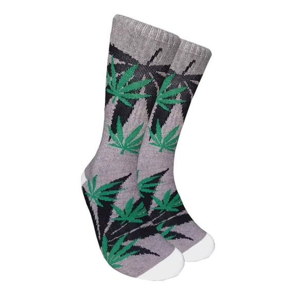 Couver Unisex Maple Leaf Printed Warm Cotton Colorful Casual Athletic Crew Socks - Grey / Green / Black, Size 10-13, 1 Pair