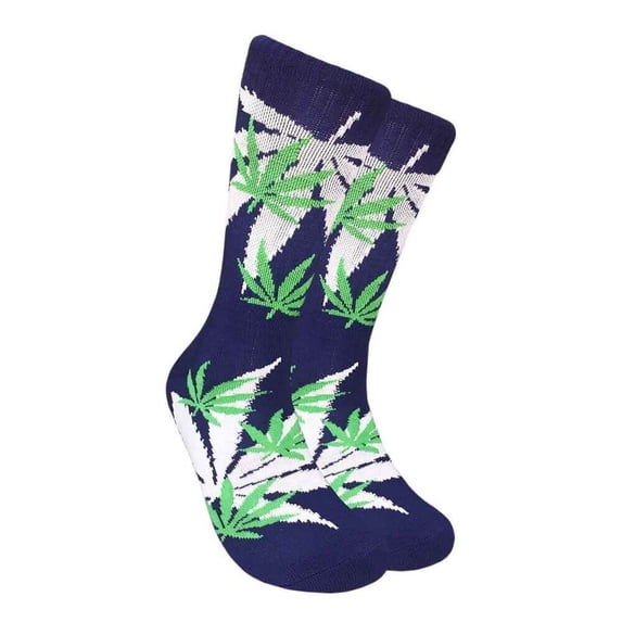 Couver Unisex Maple Leaf Printed Warm Cotton Colorful Casual Athletic Crew Socks - Navy / Green / Off White, Size 10-13, 1 Pair