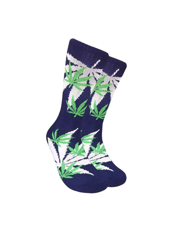 Unisex Maple Leaf Printed Warm Cotton Colorful Casual Athletic Crew Socks - Navy / Green / Off White, Size 10-13, 1 Pair