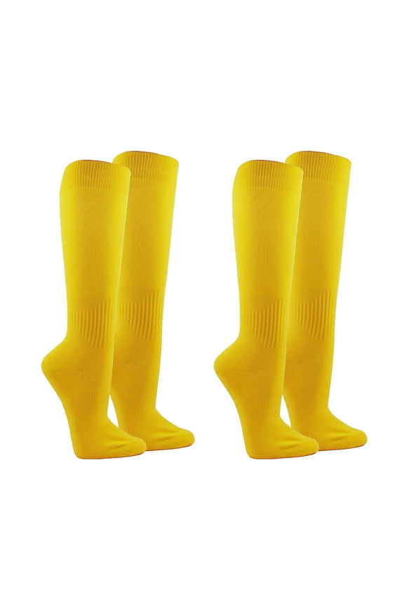Unisex Soccer Knee High Athletic Socks, 2 Pairs, Medium, Bright Yellow