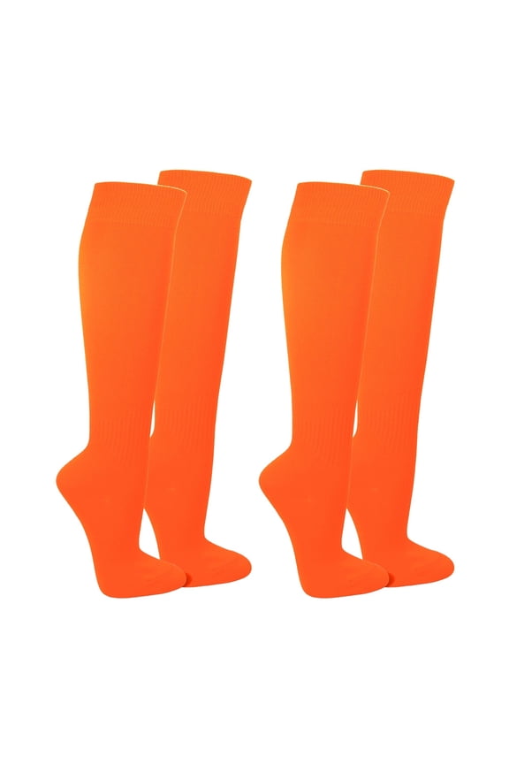Unisex Soccer Knee High Athletic Socks, 2 Pairs, Medium, Neon Orange