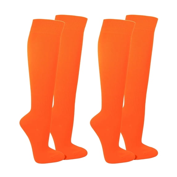 Couver Unisex Soccer Knee High Athletic Socks, 2 Pairs, Small, Neon Orange