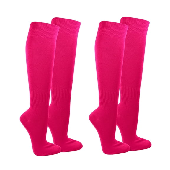 Couver Unisex Soccer Knee High Athletic Socks, 2 Pairs, Large, Neon Pink