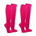 thumbnail image 1 of Couver Unisex Soccer Knee High Athletic Socks, 2 Pairs, Small, Neon Pink, 1 of 10