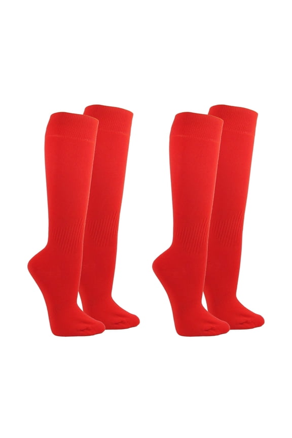 Unisex Soccer Knee High Athletic Socks, 2 Pairs, Medium, Red