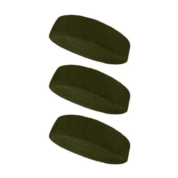 Couver Unisex Standard Fit Head Sweatbands 3 Pack, Solid Army Green