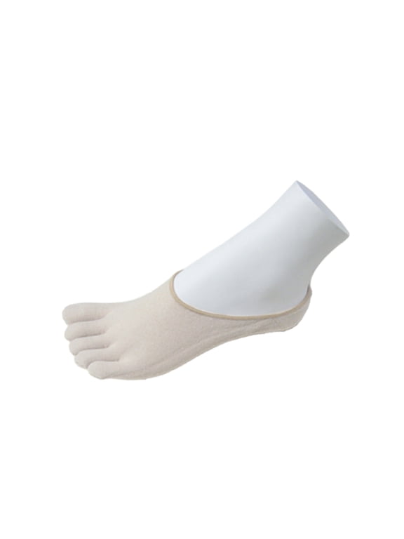 Unisex Super Low Cut 5 Finger No Show Toe socks, Beige, Small