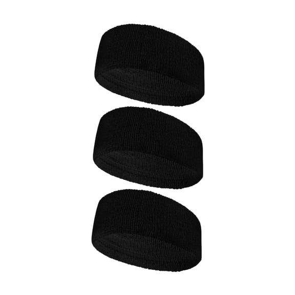 Couver Unisex Terry Head Sweatband 3 Inch Wide 3 Pack Solid Black