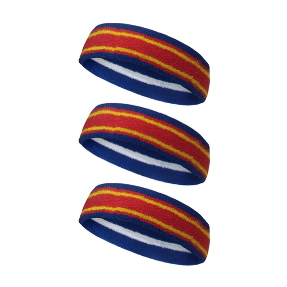 Couver Unisex Terry Striped Basketball Headband Sweatband, Blue/Red, 3 Pieces