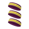 thumbnail image 1 of Couver Unisex Terry Striped Basketball Headband Sweatband, Purple/Golden Yellow/White, 3 Pieces, 1 of 7