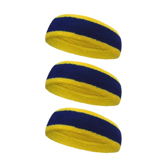 Couver Unisex Two Tone Wide Basketball Headband Striped Sports Sweatband 3 Pack One Size, Blue/Yellow