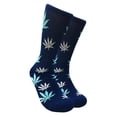 thumbnail image 1 of Couver Unisex Weed Leaf Printed Marijuana Mid-Calf Crew Socks (Navy/Sky Blue/White), 1 of 7