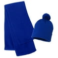 thumbnail image 1 of Couver Unisex Winter Sport Solid Soft Knit Acrylic Beanie Scarf Set with Pom Pom Beanie (Royal), 1 of 2
