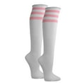 thumbnail image 1 of Couver Women's White Triple Striped Knee High Fashion Tube Cotton Socks, White / Light Pink, 1 of 7