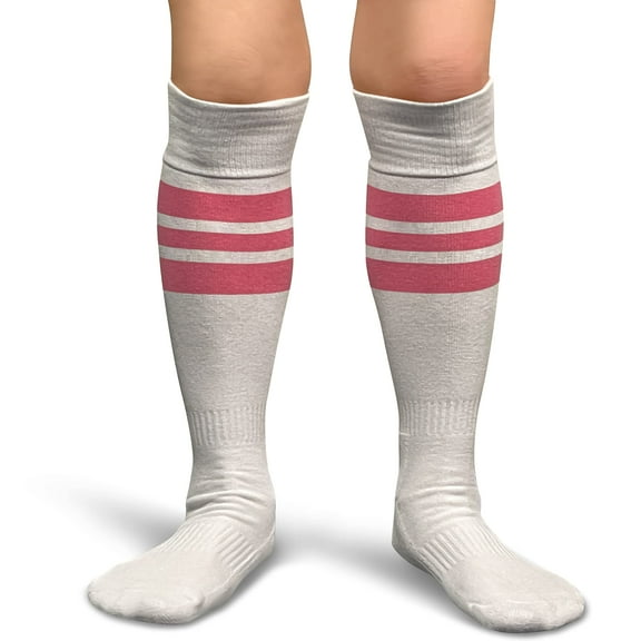 Couver White Triple Stripes Baseball Softball Athletic Tube Knee High Socks, Bright Pink Medium