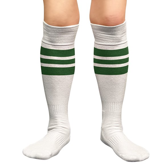 Couver White Triple Stripes Baseball Softball Athletic Tube Knee High Socks, Green Medium