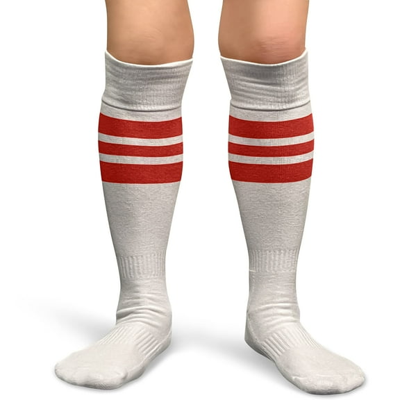 Couver White Triple Stripes Baseball Softball Athletic Tube Knee High Socks, Red Medium