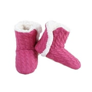 Couver Women Cable Knit Slippers House Booties Socks Soft Sherpa Lining Rubber Soles, Hot Pink, Small / Medium, 1 Pair