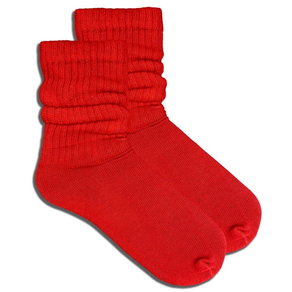 COUVER Womens Slouch Socks Cotton Stretch Crew Length, Red, 6-8, 1 Pair