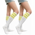 thumbnail image 1 of Couver Women's Athletic Knee High Socks 3 Stripes Cotton Blend White Bright Yellow 2 Pairs Size 9-11, 1 of 8