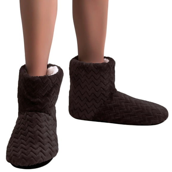 Couver Women Solid Color Super Soft Cozy House Booties Socks Slippers w/ Sherpa Lining, Coffee, Medium / Large, 1 Pair
