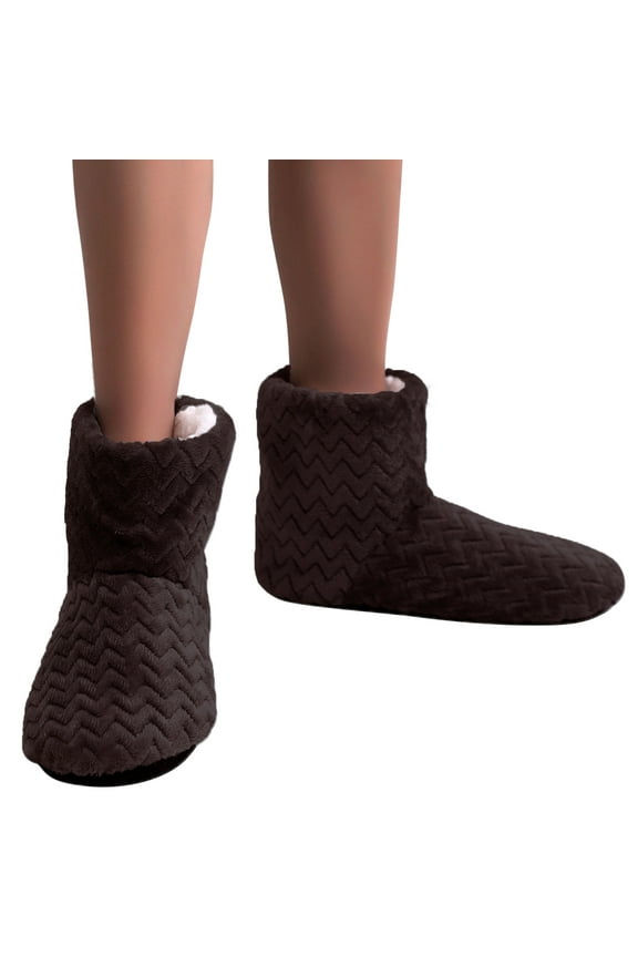 Women Solid Color Super Soft Cozy House Booties Socks Slippers w/ Sherpa Lining, Coffee, Medium / Large, 1 Pair