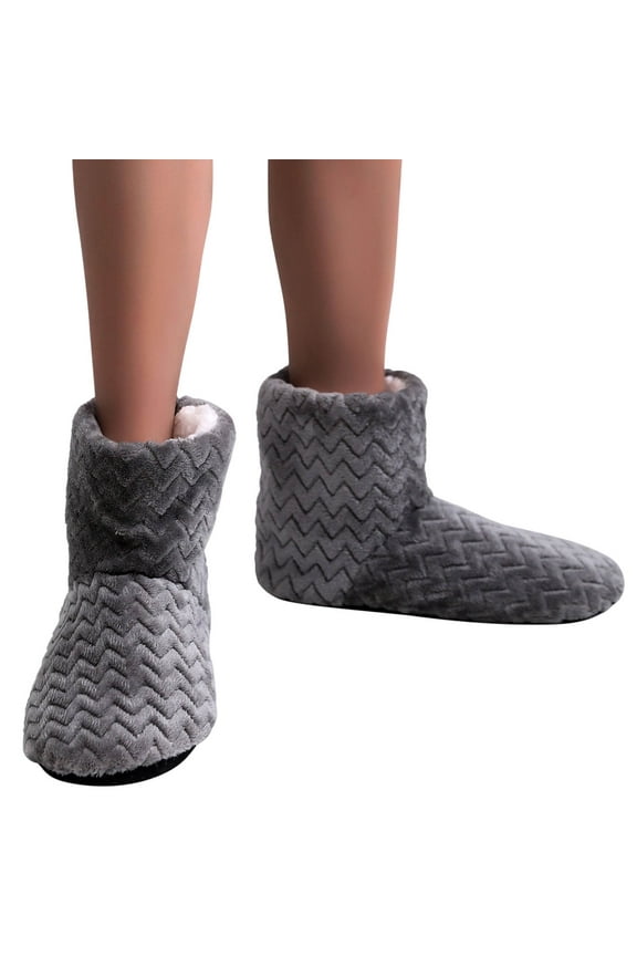Women Solid Color Super Soft Cozy House Booties Socks Slippers w/ Sherpa Lining, Gray, Medium / Large, 1 Pair