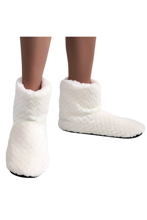 Women Solid Color Super Soft Cozy House Booties Socks Slippers w/ Sherpa Lining, White, Medium / Large, 1 Pair
