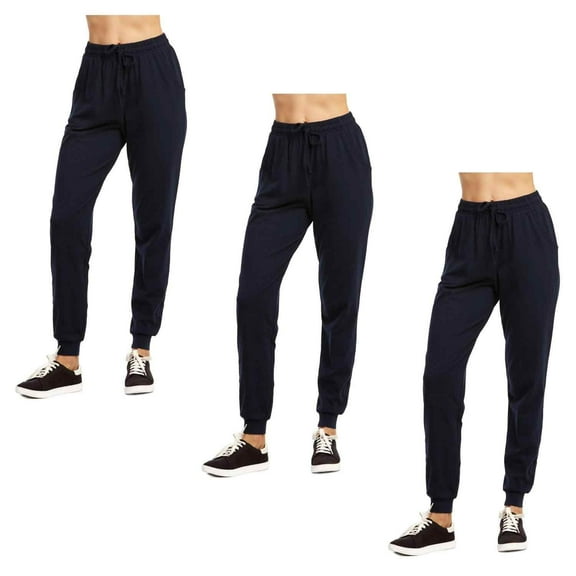 Couver Women's Cotton Stretch Active Jersey Jogger Pants with Pockets, Navy XL, 3-Pack