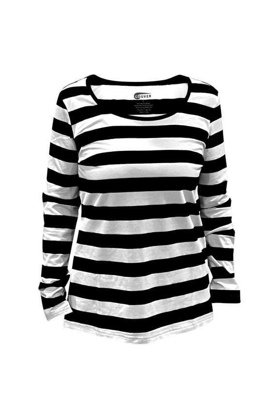 Women’s Halloween Cosplay Long Sleeve Striped Shirt, Black and White Thief Costume, L