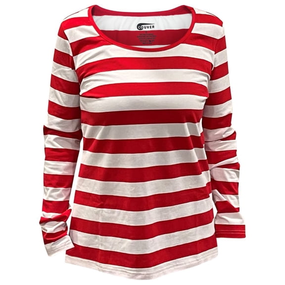 Couver Women’s Halloween Cosplay Long Sleeve Striped Shirt, Red and White Pirate Costume, M