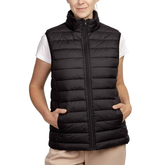 Women's Nylon Zip Up Quilted Puffer Vest, Black, Small, 1 Pack