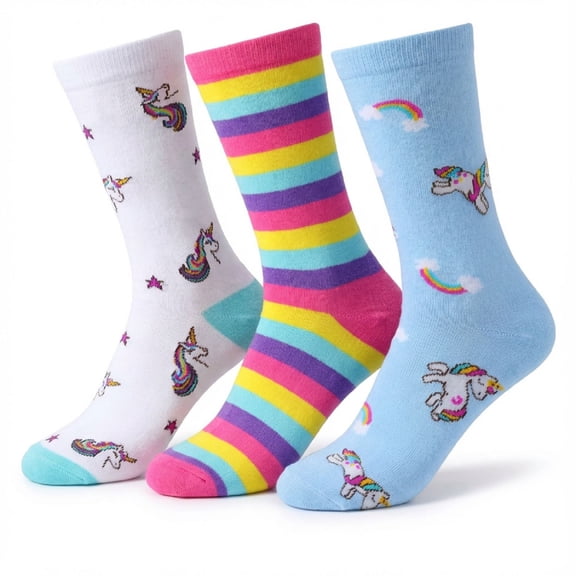 Couver Women's Patterned Crew Socks, 3-Pack, Unicorn, Size 9-11