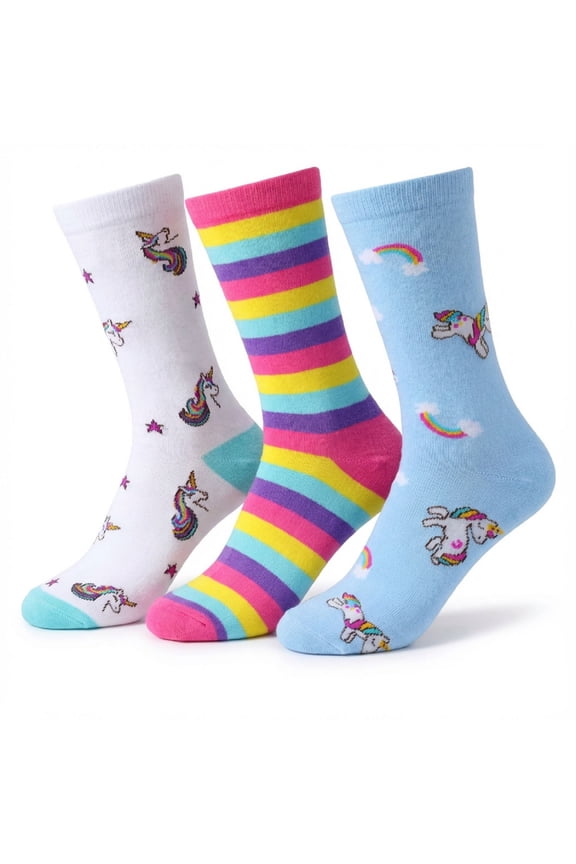 Women's Patterned Crew Socks, 3-Pack, Unicorn, Size 9-11