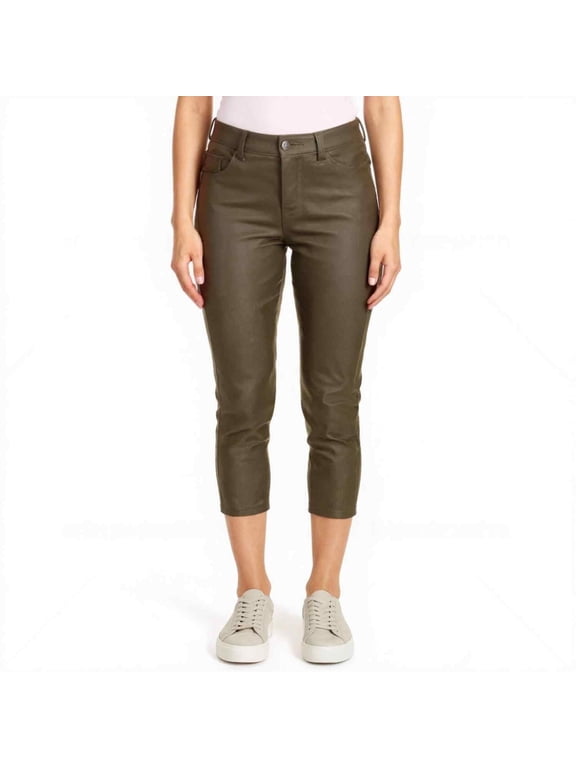 Women's Ultra Stretch 5 Pocket Capri Jeggings Pull-On Denim Look Pants, Army Green, Medium, 1 Pair