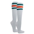 thumbnail image 1 of Couver Women's White Triple Striped Knee High Fashion Tube Cotton Socks, White / Teal / Dark Orange, 1 of 7