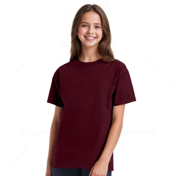 Couver Youth Boys & Girls Cotton Classic T-Shirt Short Sleeve Crewneck Tee, Maroon, Extra Small, 1 Piece
